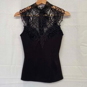 VTG Whimsigoth Black Crochet Spiderweb Halter Top • Gothic Fairycore • XS/S